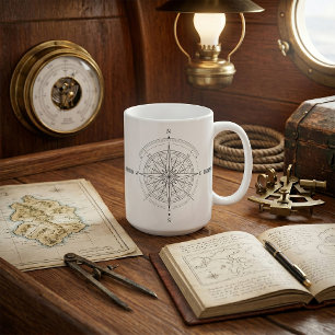 Taza De Café Rosa de los vientos de brújula náutica de descubri