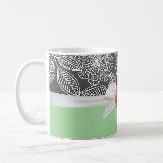 Taza De Café Rosa de lujo Green Floral Damask Mug (Izquierda)