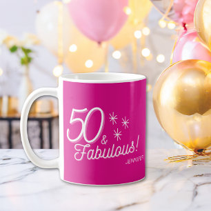 Taza De Café Rosa de Moda Cumpleaños 50 y Fabuloso