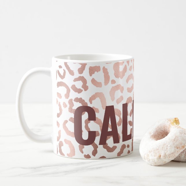 Taza De Café Rosa de moda Leopardo de oro Impresión de animales (Con donut)