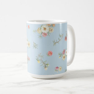 Taza De Café Rosa de Musgo Azul Suave Aquarela Floral