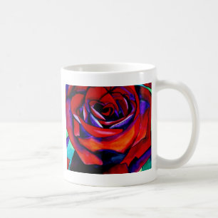 Taza De Café Rosa de pasión rojo acuarela original