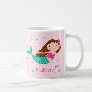 Taza De Café Rosa de Sirena Cuta Personalizada