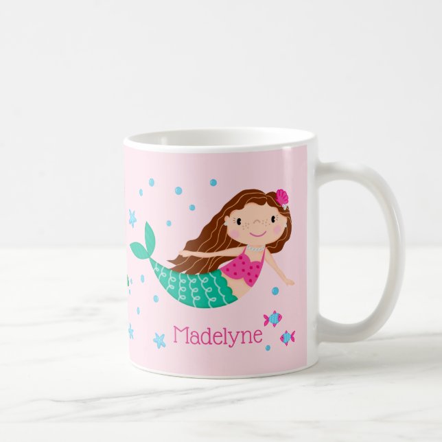 Taza De Café Rosa de Sirena Cuta Personalizada (Derecha)