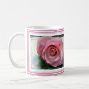 Taza De Café Rosa delicado enmarcado con la frontera rosada y