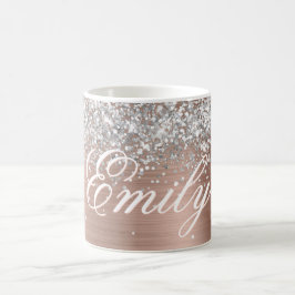 Taza De Café Rosa Dorada de Purpurina Plateada Personalizada co