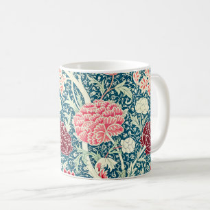 Taza De Café Rosa Dorada Verde Azul Patrón Floral de William Mo