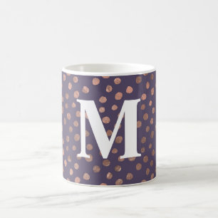 Taza De Café Rosa Dorado Glamuroso con Hojas y Puntos de Arte L