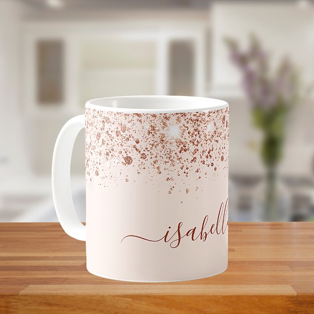 Taza De Café Rosa dorado purpurina nombre guión glam (Subido por el creador)