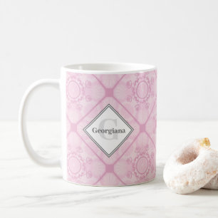 Taza De Café Rosa Dusky Monogramado Preppy En Mosaico Rosa