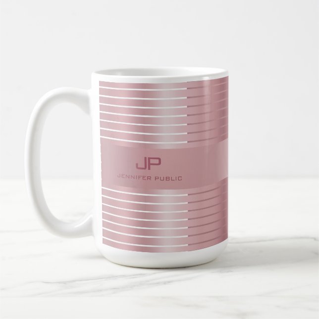 Taza De Café Rosa elegante Monograma moderno (Izquierda)