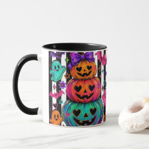 Taza de café rosa espeluznante y linda de Hallowee