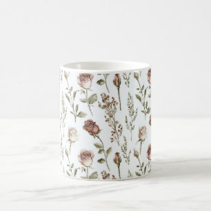 Taza De Café Rosa Floral de Rubor Rojo