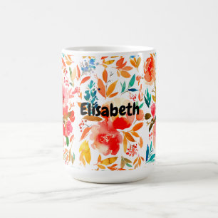 Taza De Café Rosa floral de verano colorida rojo naranja