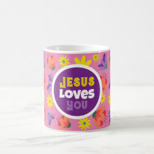 Taza De Café Rosa Floral Jesús te ama café Mug