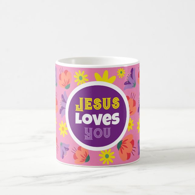 Taza De Café Rosa Floral Jesús te ama café Mug (Centro)