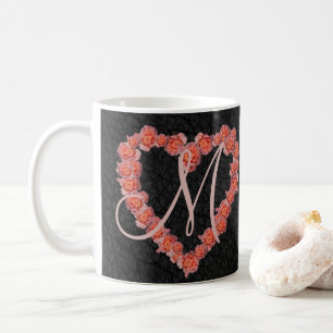 Taza De Café Rosa floral Monograma de corazón Partido de la bod
