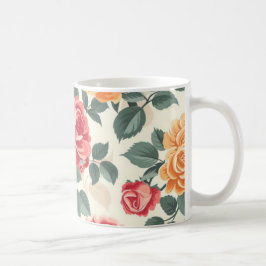 Taza De Café Rosa floral naranja y dorado