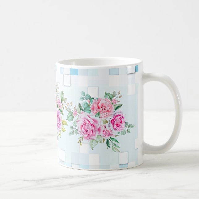 Taza De Café Rosa Flower Mug-11 oz-Durable café cerámico Mug (Derecha)
