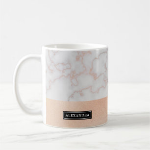 Taza De Café Rosa girado Gold Marble Look Nombre Coffee Mug