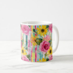 Taza De Café Rosa Girasol Teal Floral Verano