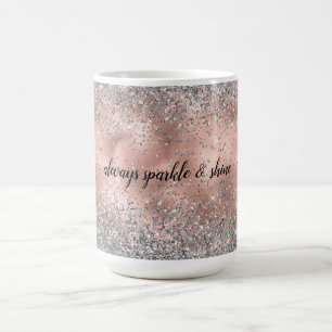 Taza De Café Rosa Glam Glitz Purpurina plateado