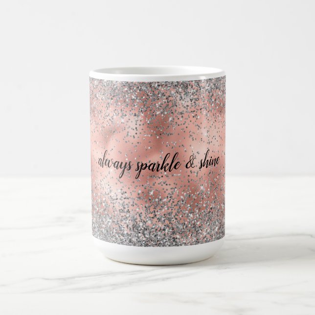 Taza De Café Rosa Glam Glitz Purpurina plateado (Centro)