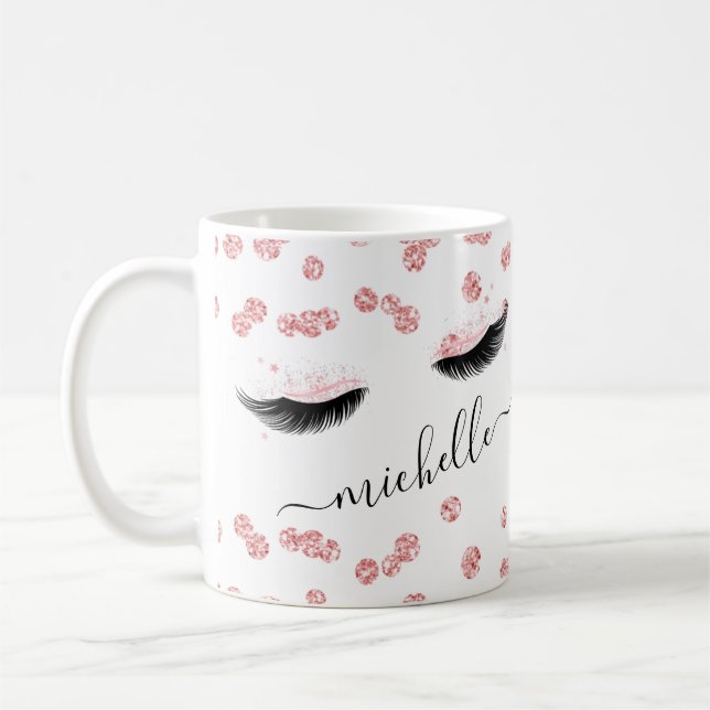 Taza De Café Rosa Gold Rubor Rosa Eyelashes Purpurina Confetti (Izquierda)