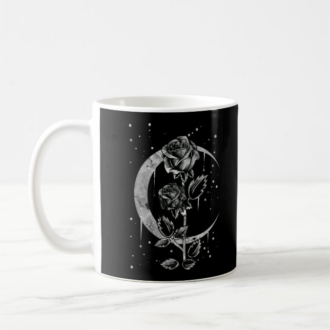 Taza De Café Rosa gótico de la luna Crescent Witchart (Izquierda)