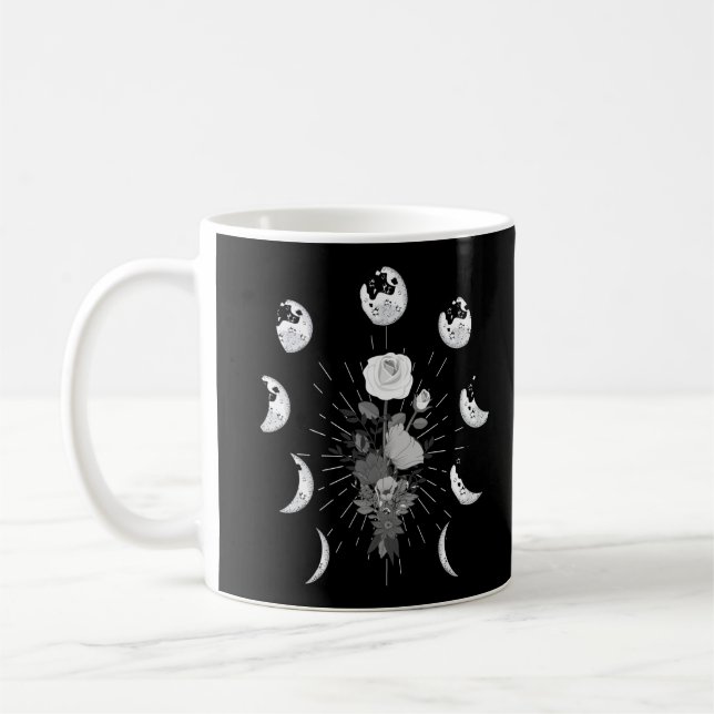 Taza De Café Rosa gótico fases de la luna Brujería Creciente (Izquierda)