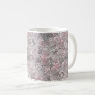 Taza De Café Rosa, gris, elegante, grande, flores, rosa,