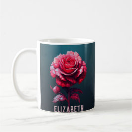Taza De Café Rosa lindo Monograma Rosa de frasco de agua Café t
