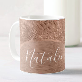 Taza De Café Rosa metálico Purpurina de oro personalizado