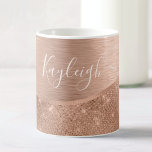 Taza De Café Rosa metálico Purpurina de oro personalizado<br><div class="desc">Personalice fácilmente este tazón de café metalizado y glamoroso purpurina con motivos de rosa dorado con su propio nombre personalizado.</div>
