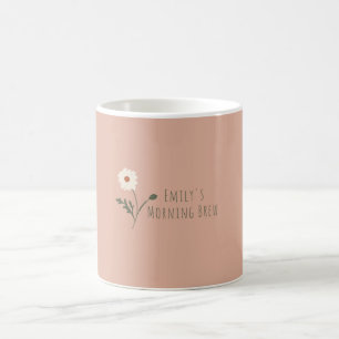 Taza De Café Rosa Minimalista Daisy y Texto Granja Moderna