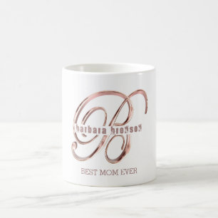 Taza De Café Rosa Monograma B Personalizado Texto Mejor Mamá De