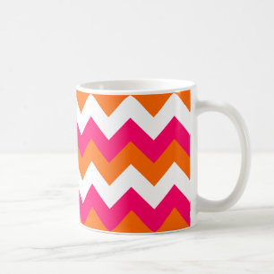 Taza De Café Rosa Naranja Blanco Zigzag
