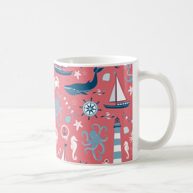 Taza De Café Rosa oceánico náutico (Derecha)