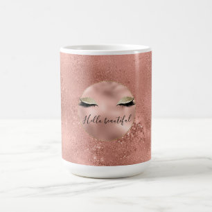 Taza De Café Rosa Oro Glitzy Black Eyelashes