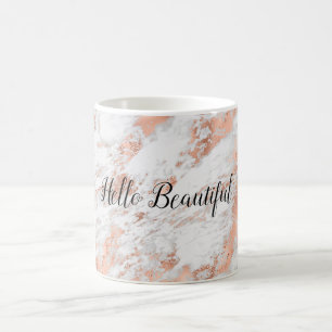 Taza De Café Rosa Oro Mármol Blanco Glitzy