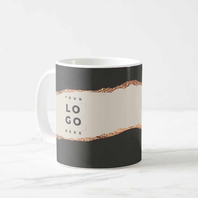 Taza De Café Rosa oro negro elegante moderno precio giratorio c (Anverso izquierdo)