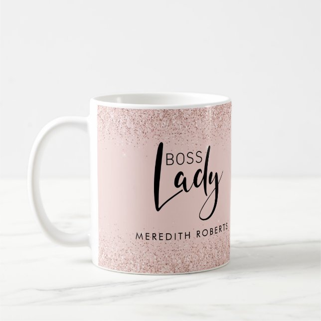 Taza De Café Rosa Oro Purpurina Rubor Jefe Lady Personalizado (Izquierda)