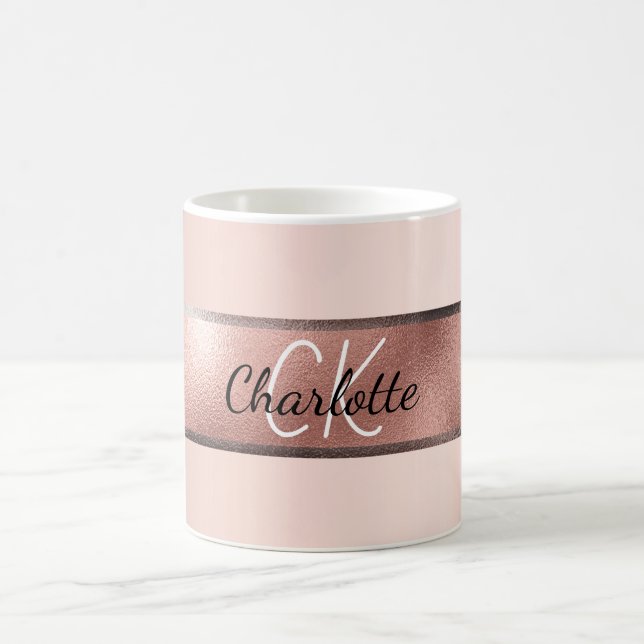Taza De Café Rosa oro rosa rosado metalizado monograma iniciale (Centro)