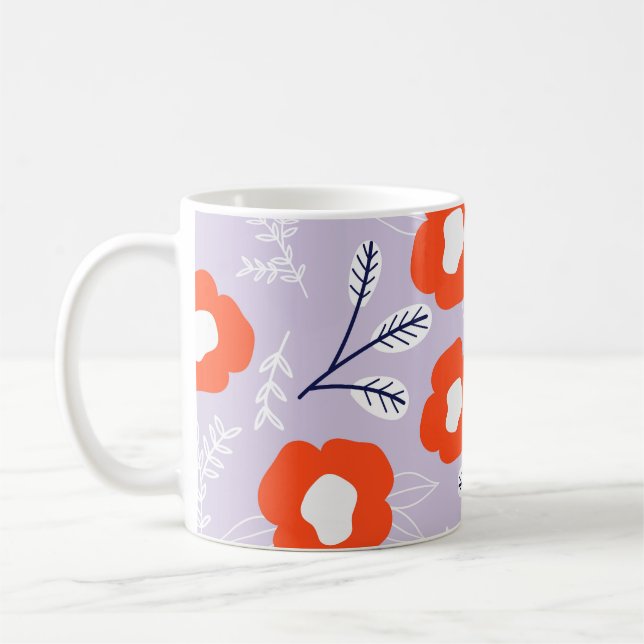 Taza De Café Rosa Pastel Botánico: Patrón Floral (Izquierda)
