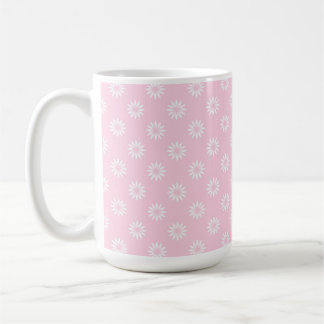 TAZA DE CAFÉ ROSA PASTEL CON FILAS DE FLORES BLANCAS