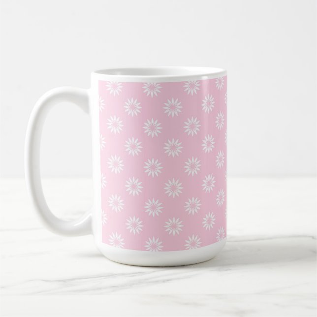 TAZA DE CAFÉ ROSA PASTEL CON FILAS DE FLORES BLANCAS (Izquierda)