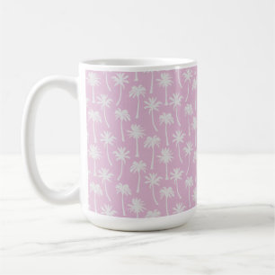 TAZA DE CAFÉ ROSA PASTEL CON PALMERAS TROPICALES DE VERANO BLAN