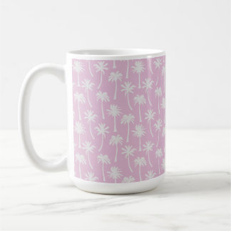 TAZA DE CAFÉ ROSA PASTEL CON PALMERAS TROPICALES DE VERANO BLAN