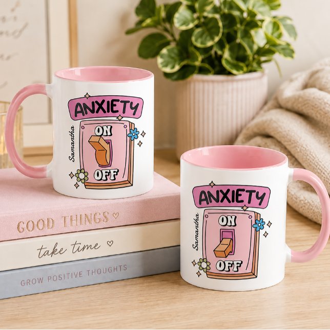 Taza de café rosa personalizada con interruptor de (For those magical mornings when coffee is ON, productivity is questionable.)