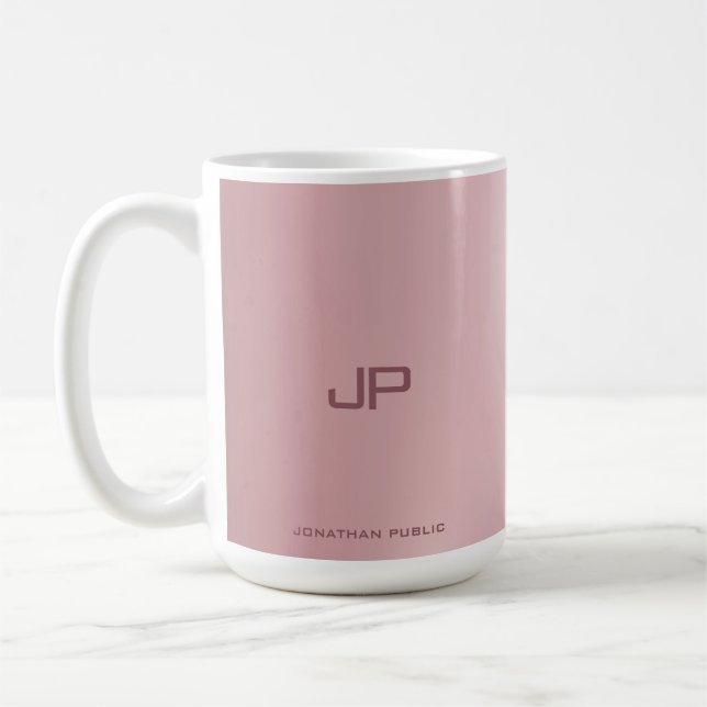 Taza De Café Rosa personalizado Gold Elegante Monograma Clásico (Izquierda)